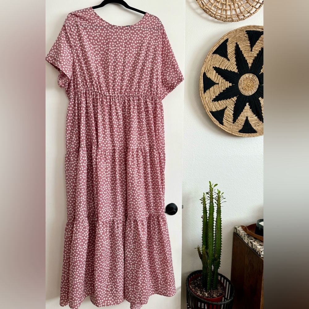 Floor length ruffled maxi - pink with white floral print - PLUS SUZE 4X